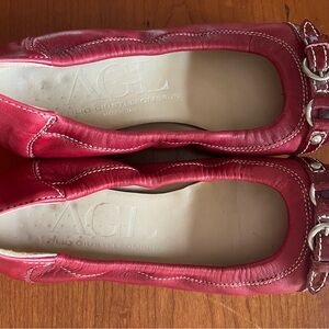 AGL Women's Red Leather Loafers with Buckle Detail